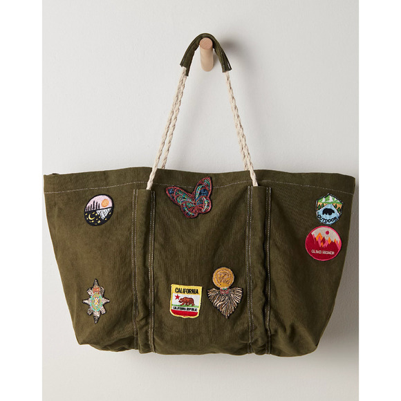 Free People Canvas Green Oversized Patchwork Tote NWT - Picture 1 of 5
